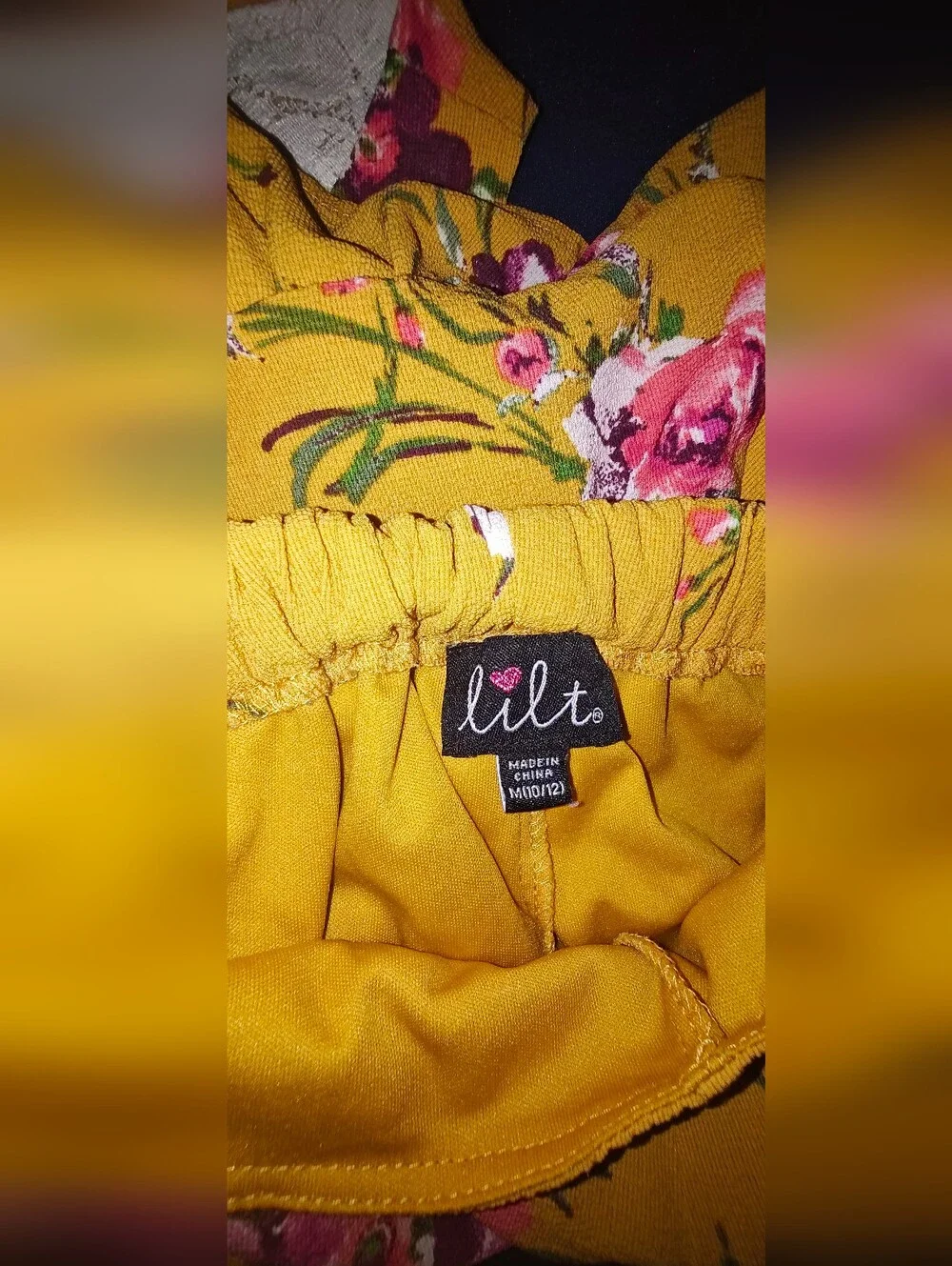 Lilt Girls Yellow Floral 2pc Set Sleeveless Top With Lace Back & Shorts